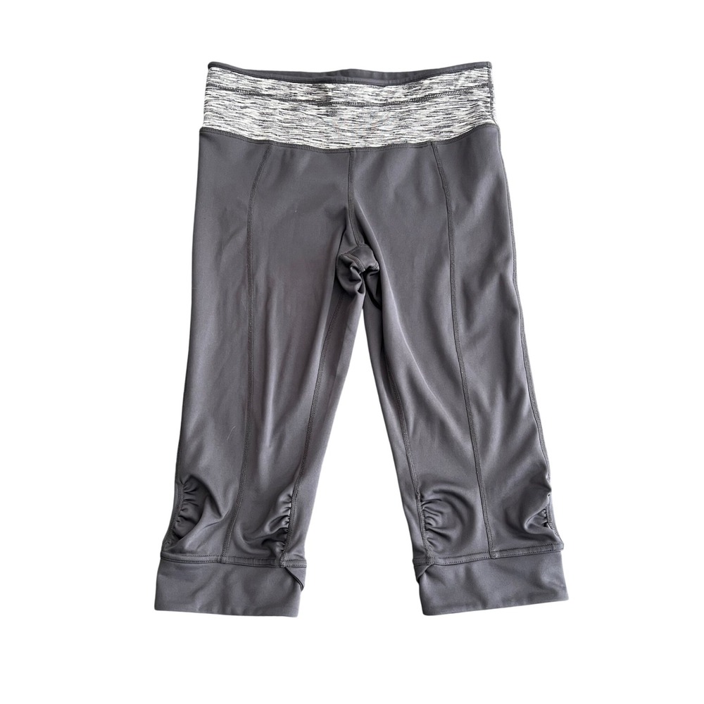 Prana Women's Medium Gray Cropped Ruched Leggings Space Dye Waist
